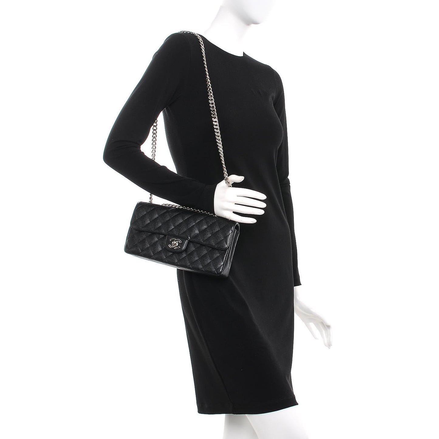 Caviar Quilted East West Flap Bijoux Chain Black
