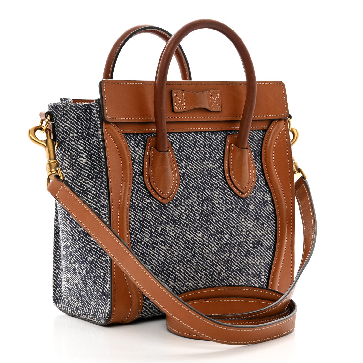 Celine Smooth Calfskin Tweed Nano Luggage Tan 3 of 13