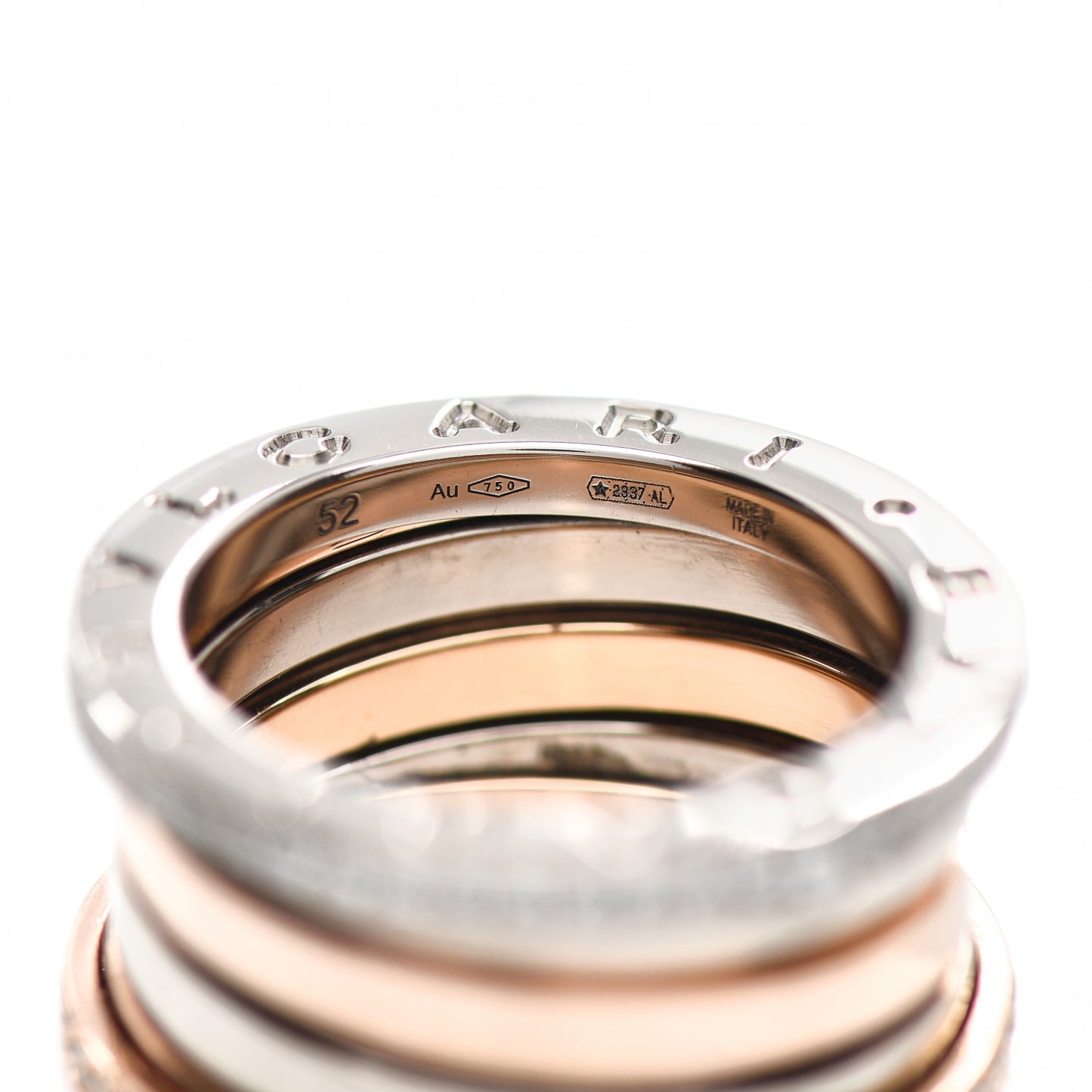 18K Rose White Gold Diamond Labyrinth B.Zero1 Four-Band Ring 52 6