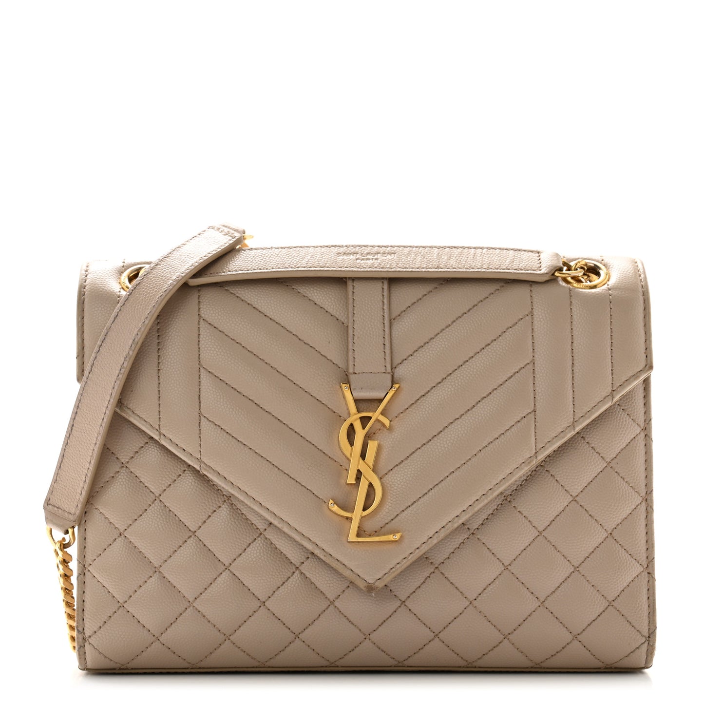 Grain De Poudre Textured Mixed Matelasse Medium Triquilt Monogram Satchel Dark Beige