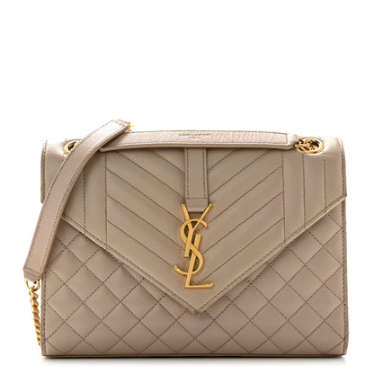 Saint Laurent Grain De Poudre Textured Mixed Matelasse Medium Triquilt Monogram Satchel Dark Beige 1 of 15