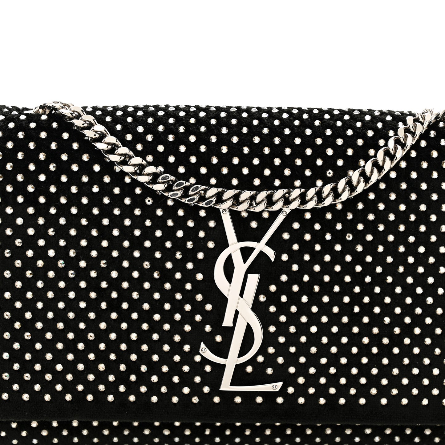 Velvet Crystal Studded Monogram Small Kate Satchel Black