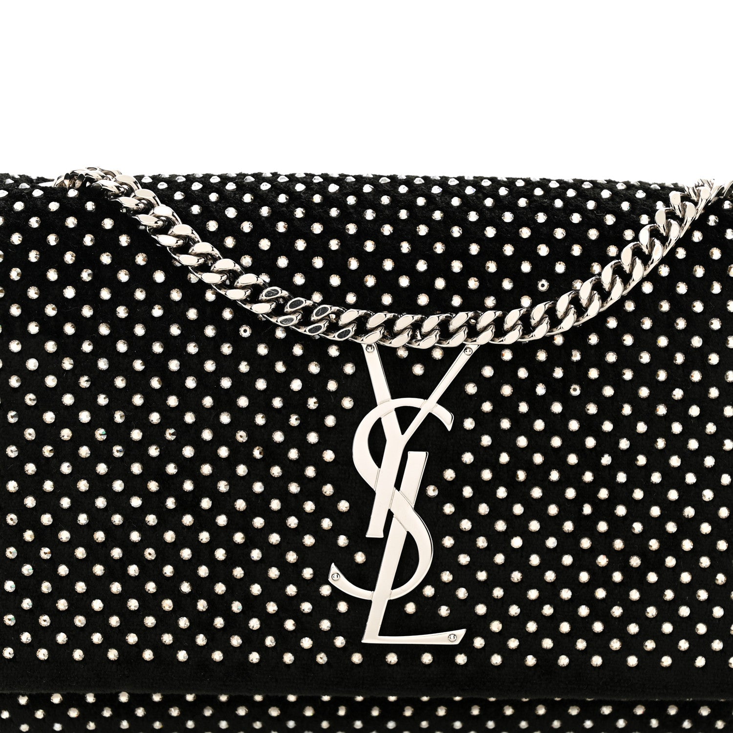 Saint Laurent Velvet Crystal Studded Monogram Small Kate Satchel Black 8 of 10