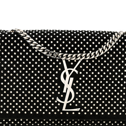 Saint Laurent Velvet Crystal Studded Monogram Small Kate Satchel Black 8 of 10