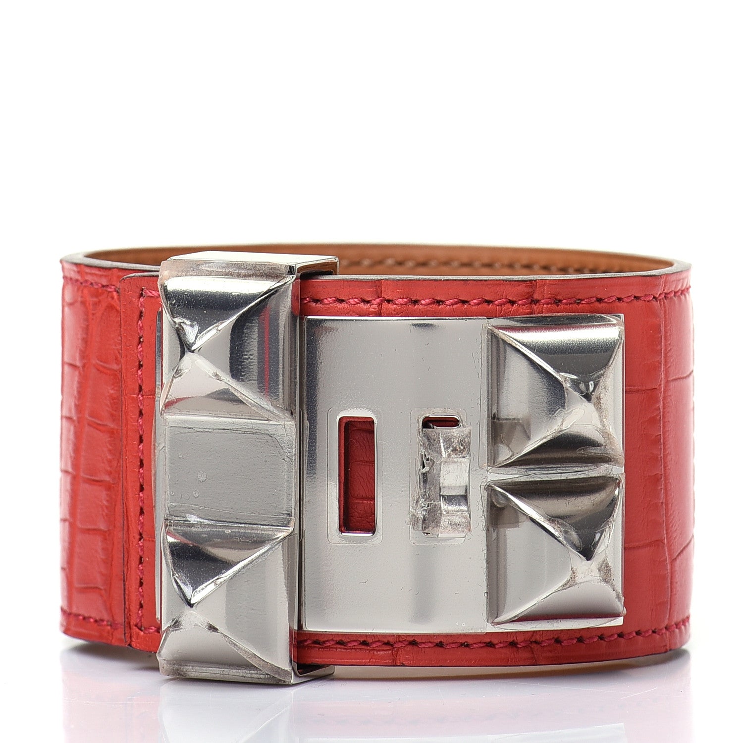 Hermes Matte Alligator Collier De Chien CDC Bracelet L Geranium 3 of 5