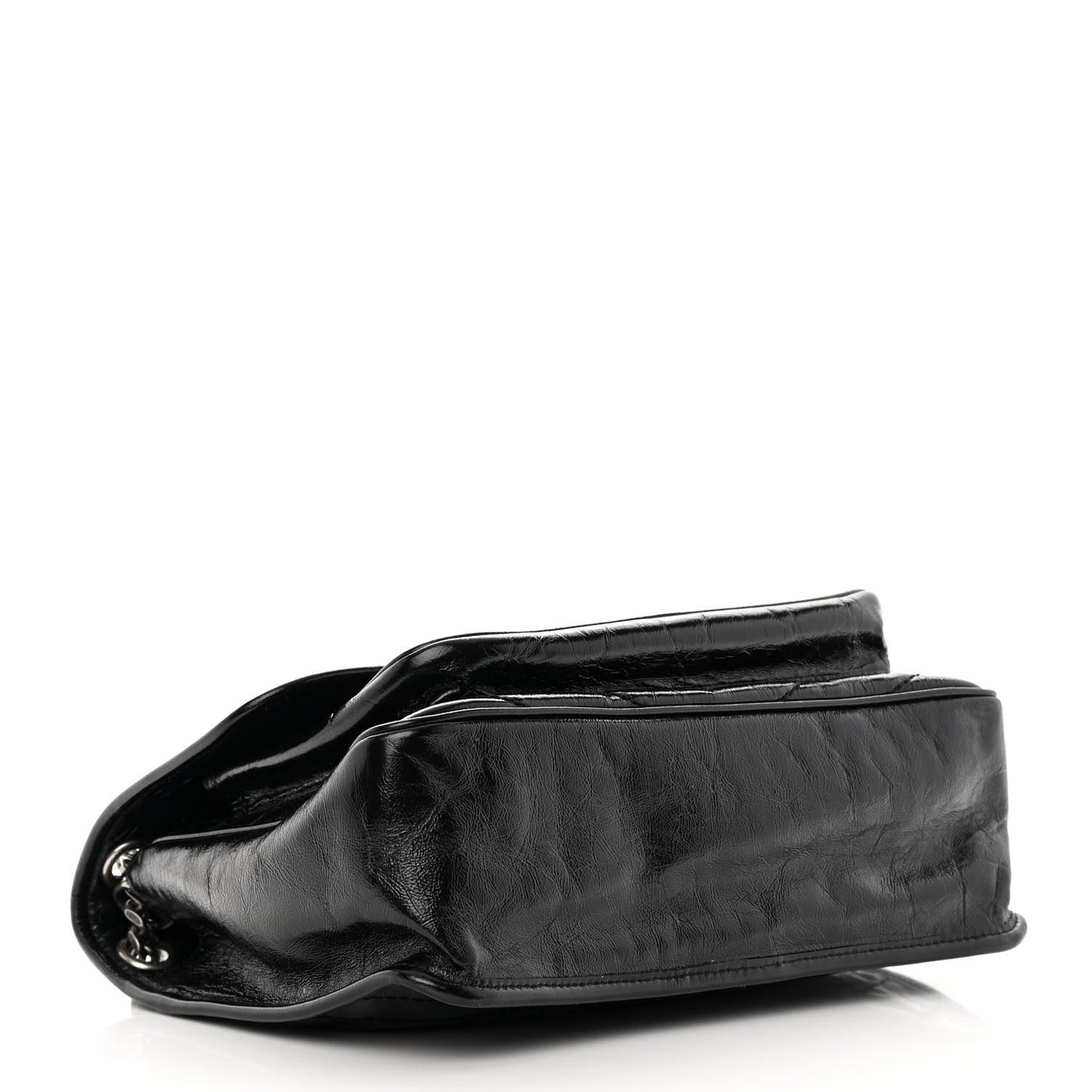 Crinkled Calfskin Matelasse Monogram Medium Niki Chain Satchel Black