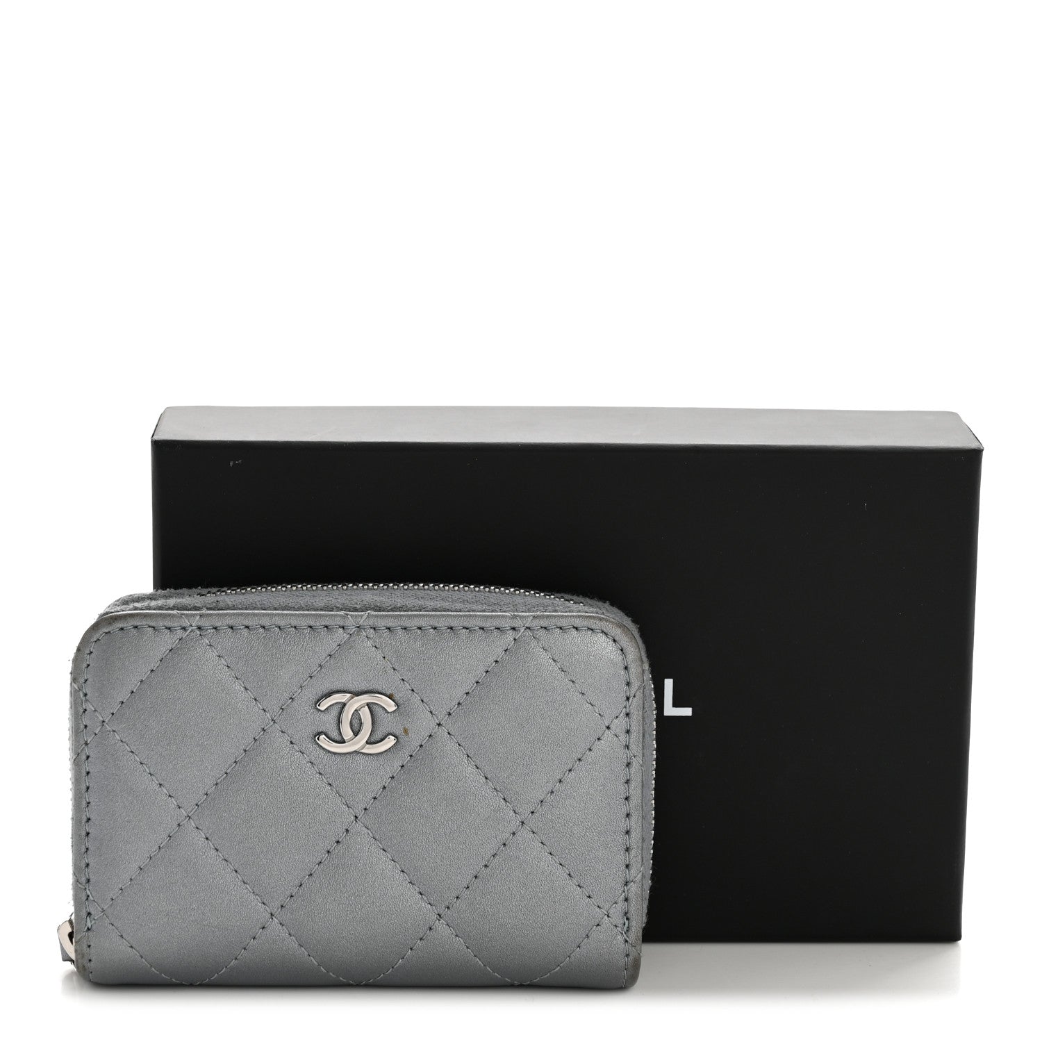 Chanel Metallic Lambskin Quilted Zip Around Coin Purse Wallet