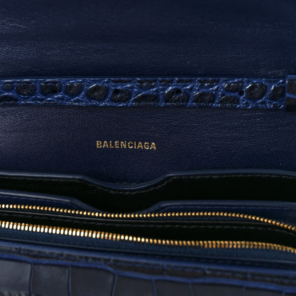 Balenciaga Shiny Calfskin Crocodile Embossed Small B Bag Navy 6 of 8