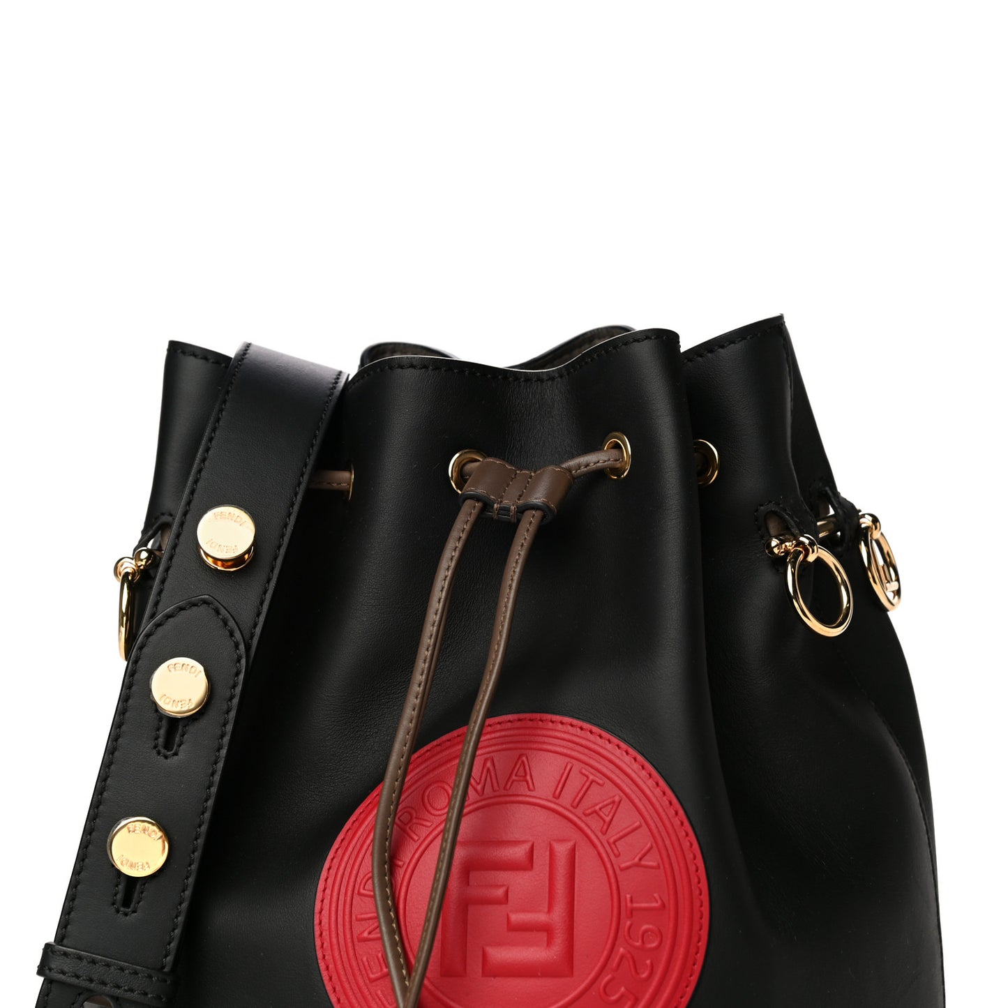 Vitello Century Matte F is Fendi Stamp Patch Bi-Color Grande Mon Tresor Bucket Bag Black Maya Fragola