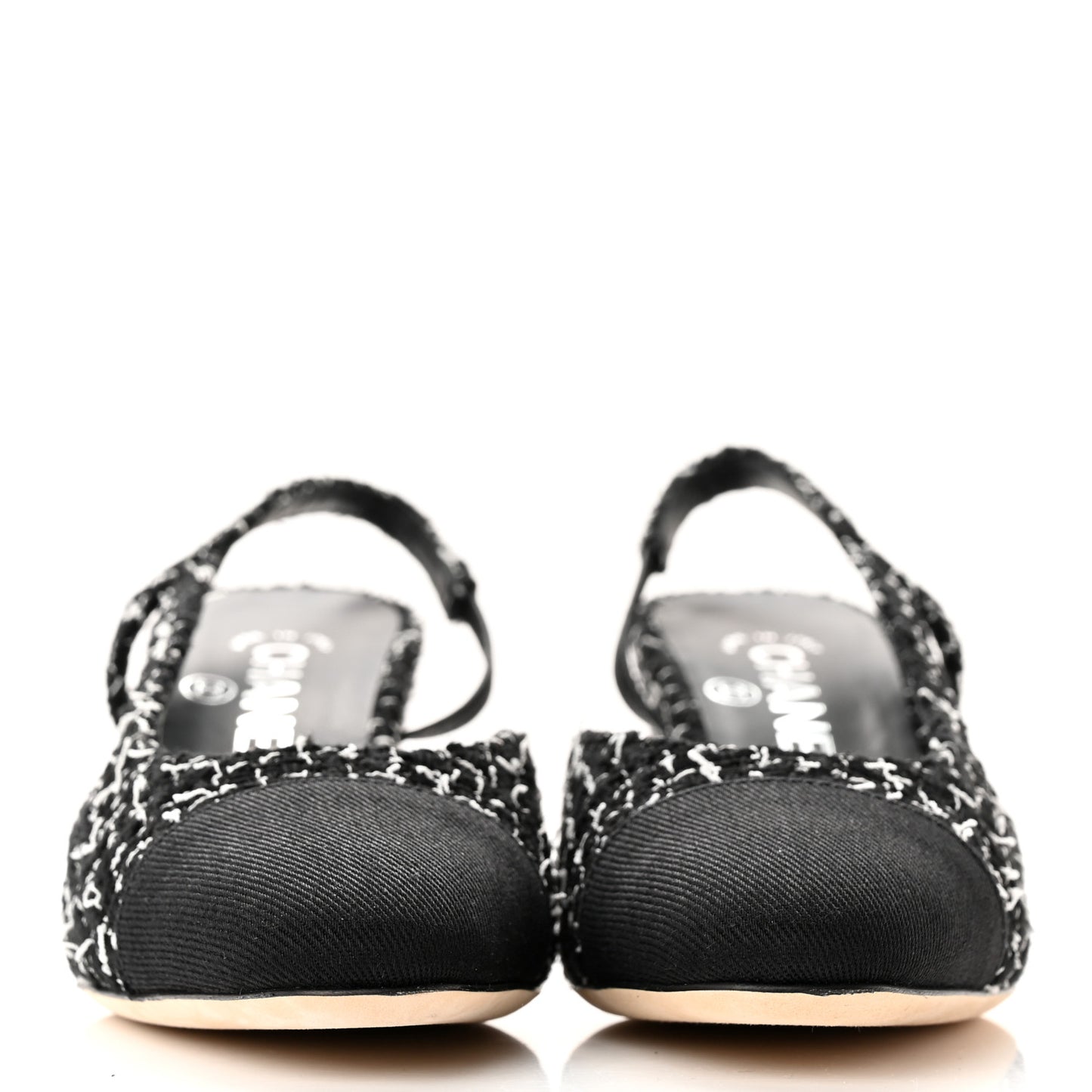 Tweed Grosgrain Cap Toe CC Slingback Pumps 36 Black White