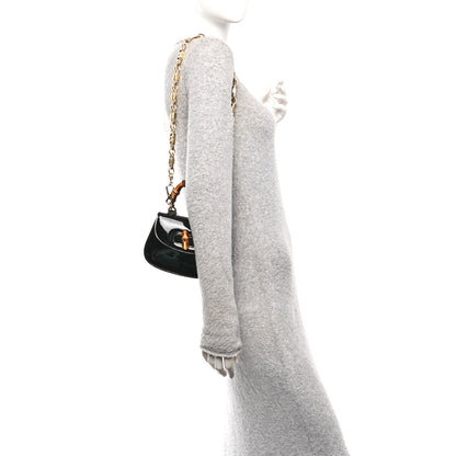 Gucci Patent Crystal Mini Bamboo 1947 Top Handle Chain Bag Black 2 of 10
