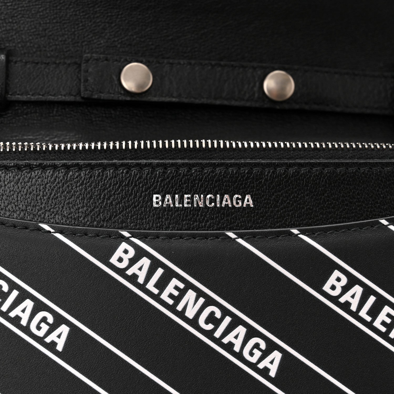 Balenciaga Matte Calfskin Diagonal Allover Logo Print B Wallet on Chain Black White 6 of 9