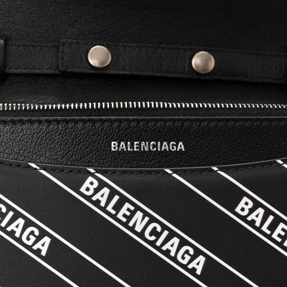 Balenciaga Matte Calfskin Diagonal Allover Logo Print B Wallet on Chain Black White 6 of 9