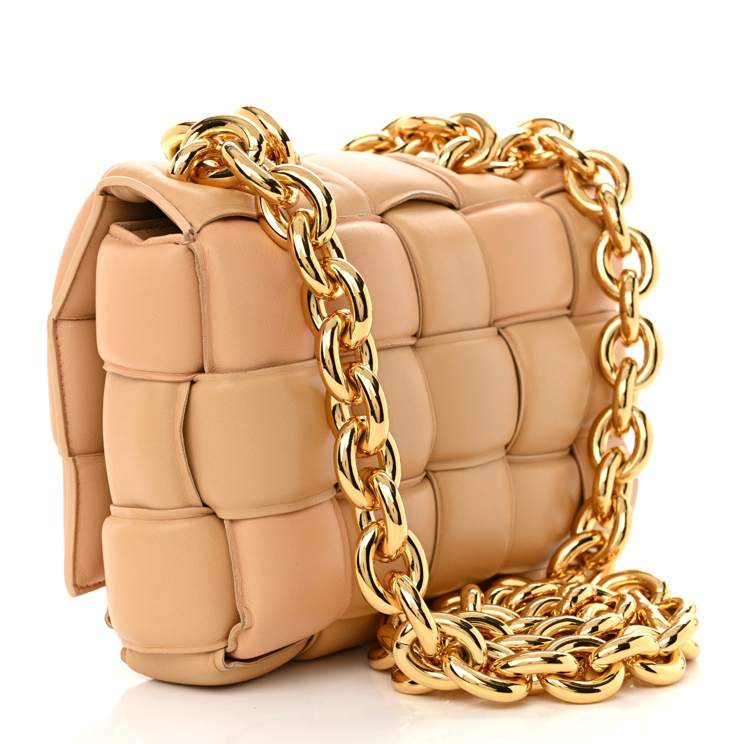 Bottega Veneta Lambskin Maxi Intreccio Padded Chain Cassette Crossbody Bag Almond 3 of 12
