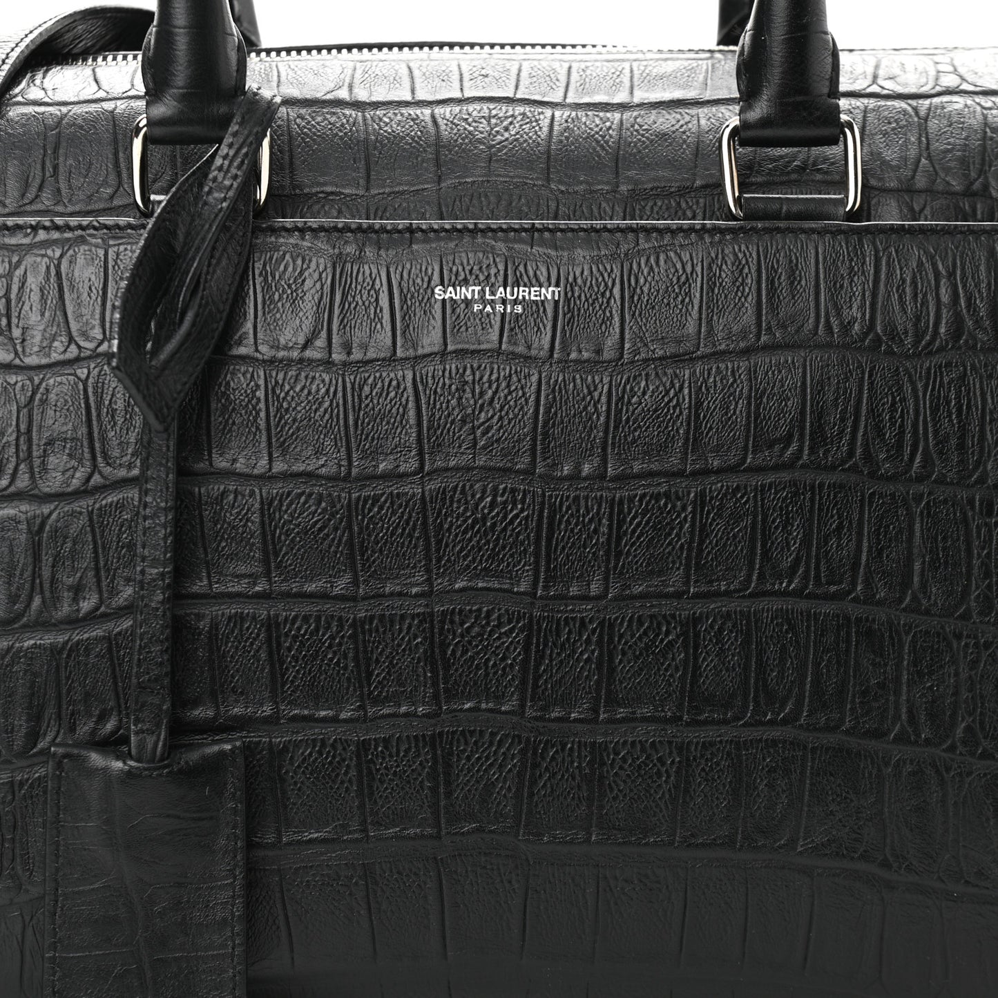 Calfskin Crocodile Embossed Classic Duffle Bag Black