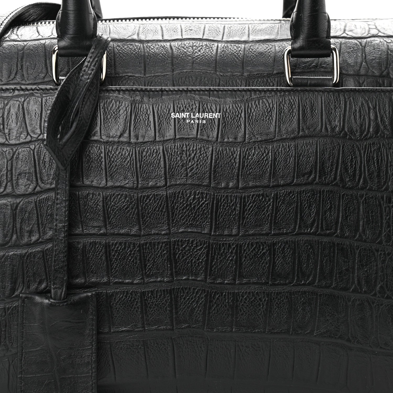 Saint Laurent Calfskin Crocodile Embossed Classic Duffle Bag Black 9 of 11