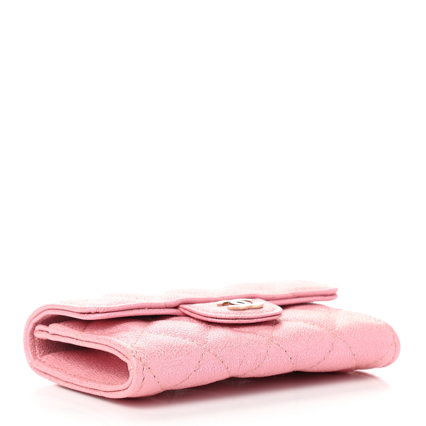 Iridescent Caviar Quilted Flap Card Holder Rose Pink