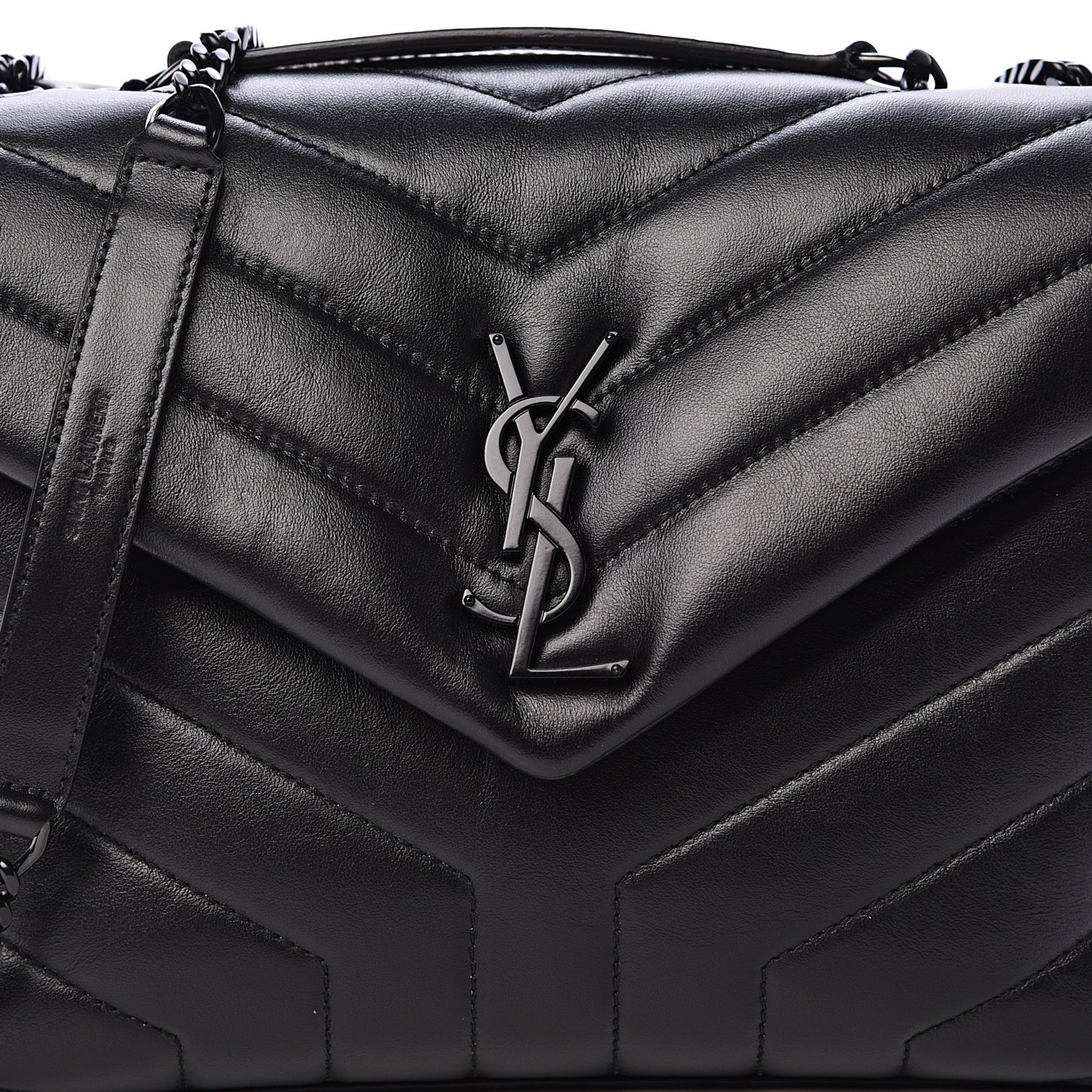 Calfskin Y Quilted Monogram Small Loulou Chain Satchel Black