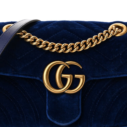 Gucci Velvet Matelasse Mini GG Marmont Shoulder Bag Cobalt Blue 8 of 10