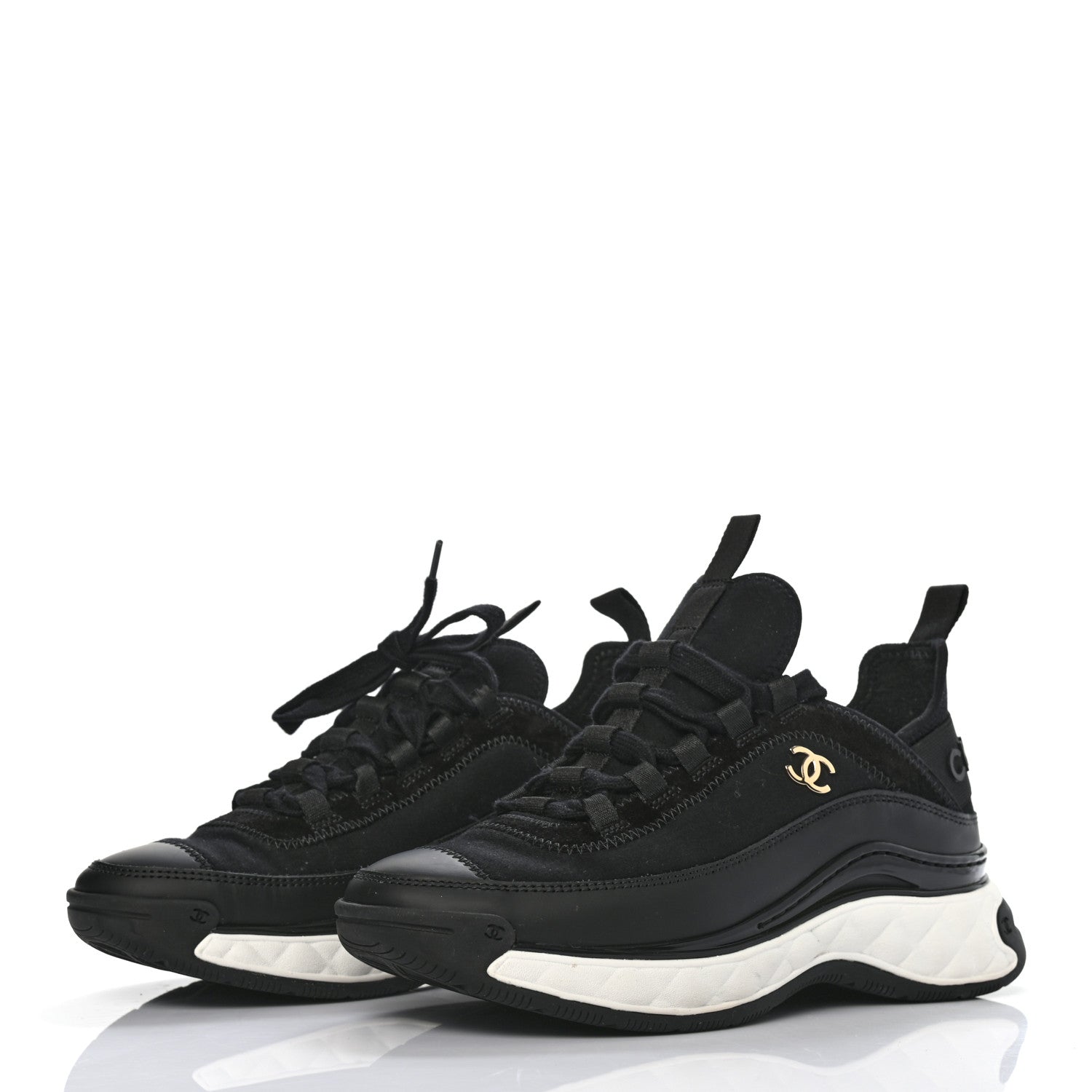 Chanel Fabric Calfskin Suede CC Sneakers 36 Black 3 of 8
