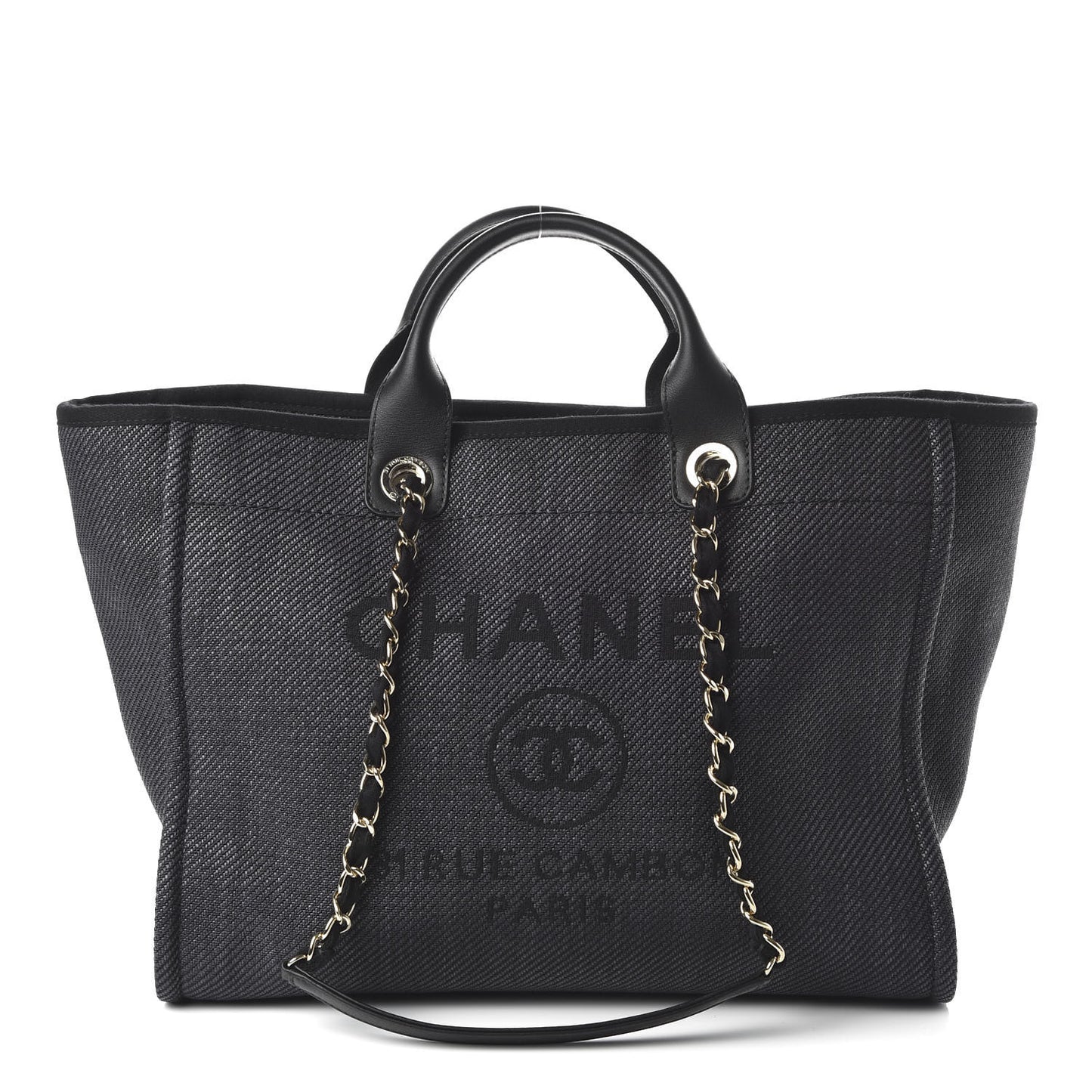 Mixed Fibers Calfskin Medium Deauville Tote Black