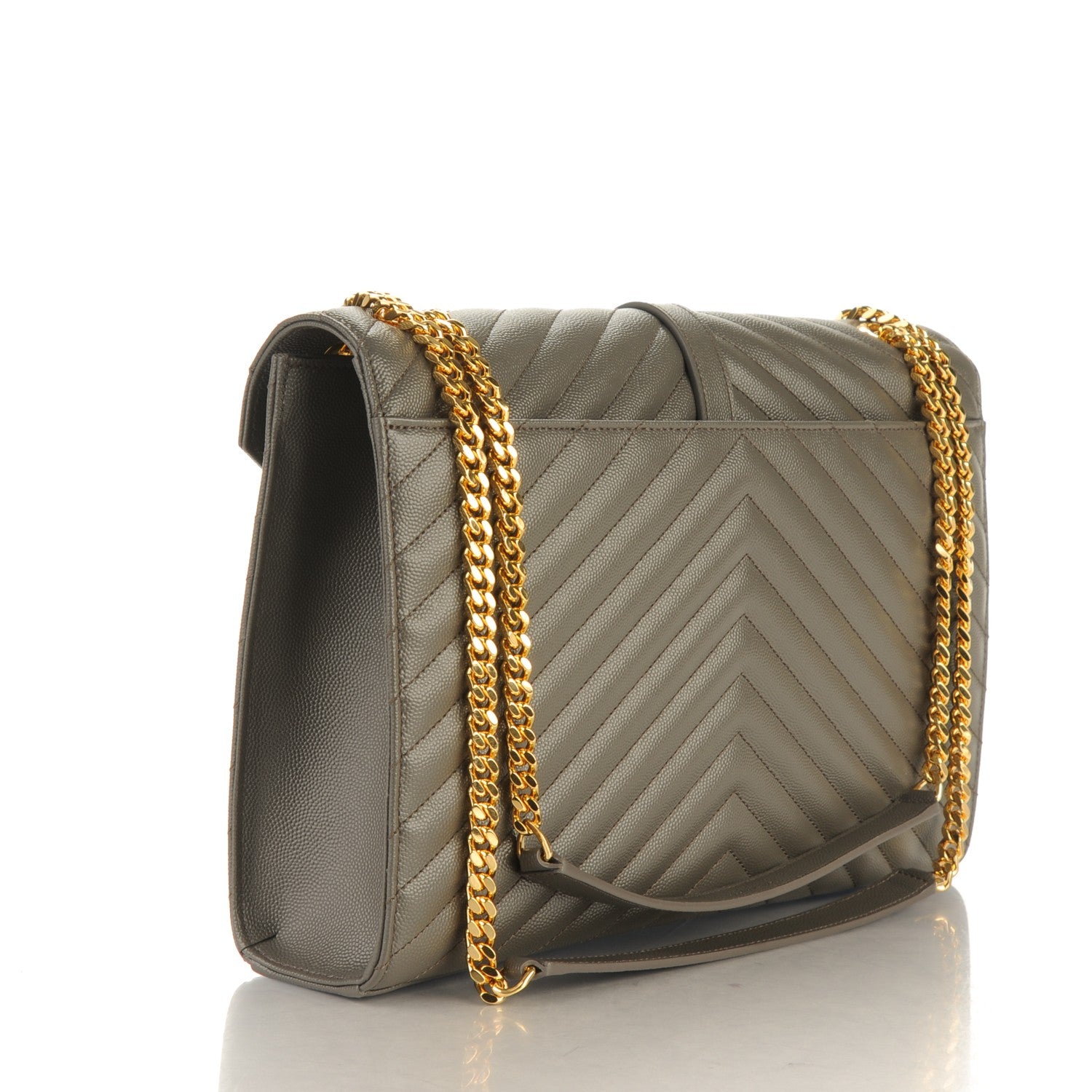Saint Laurent Grain De Poudre Matelasse Chevron Large Monogram Satchel Earth 3 of 8