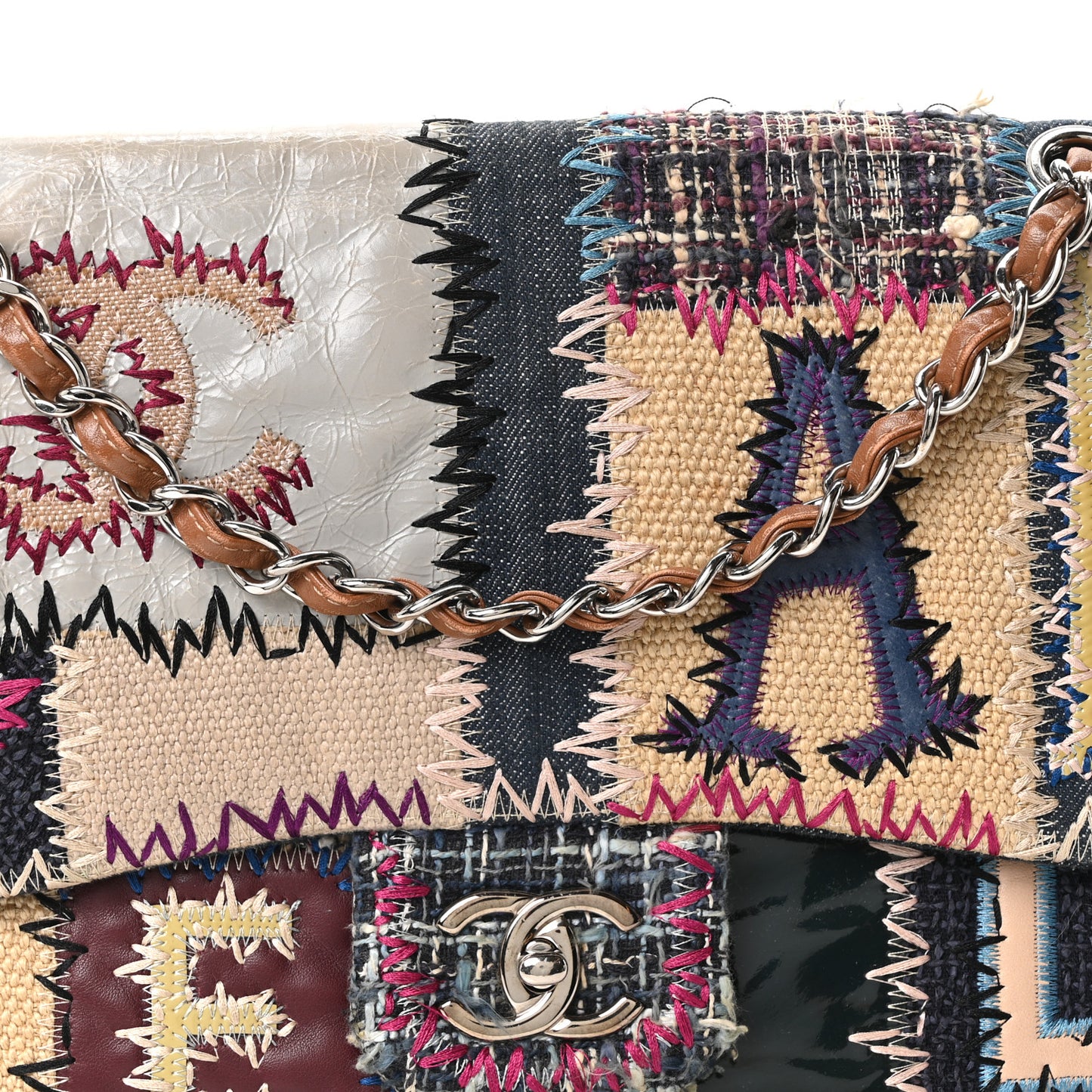 Denim Tweed Patchwork Jumbo Single Flap Multicolor