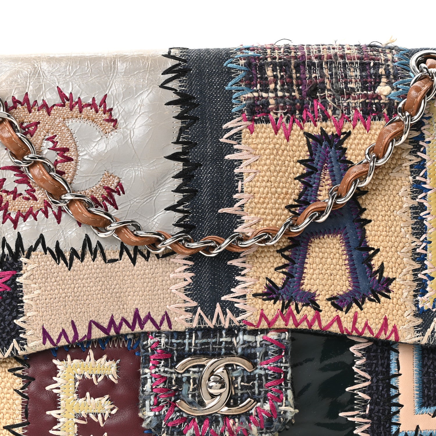 Chanel Denim Tweed Patchwork Jumbo Single Flap Multicolor 8 of 10