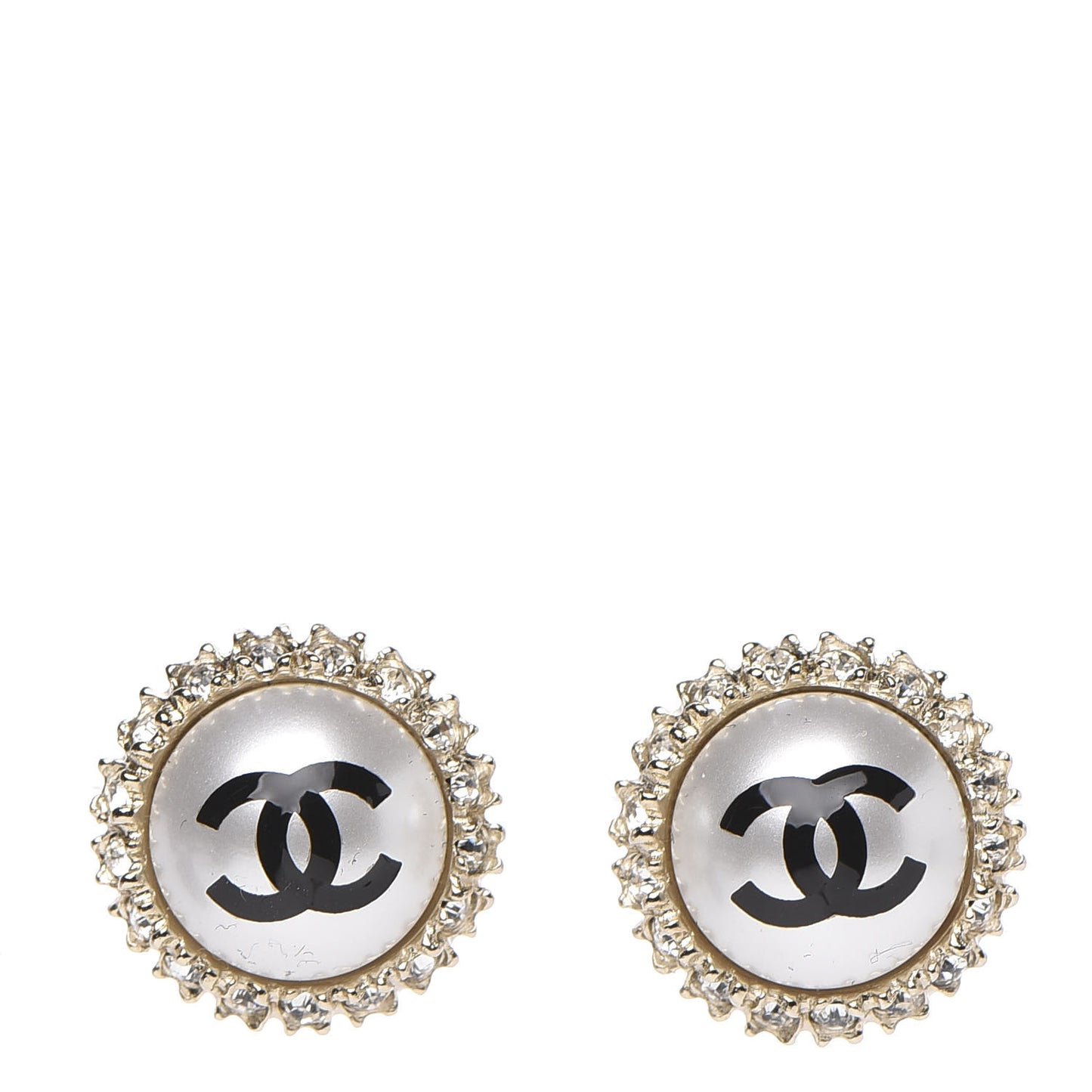Pearl Crystal Coco's Pearls CC Stud Earrings Gold Black