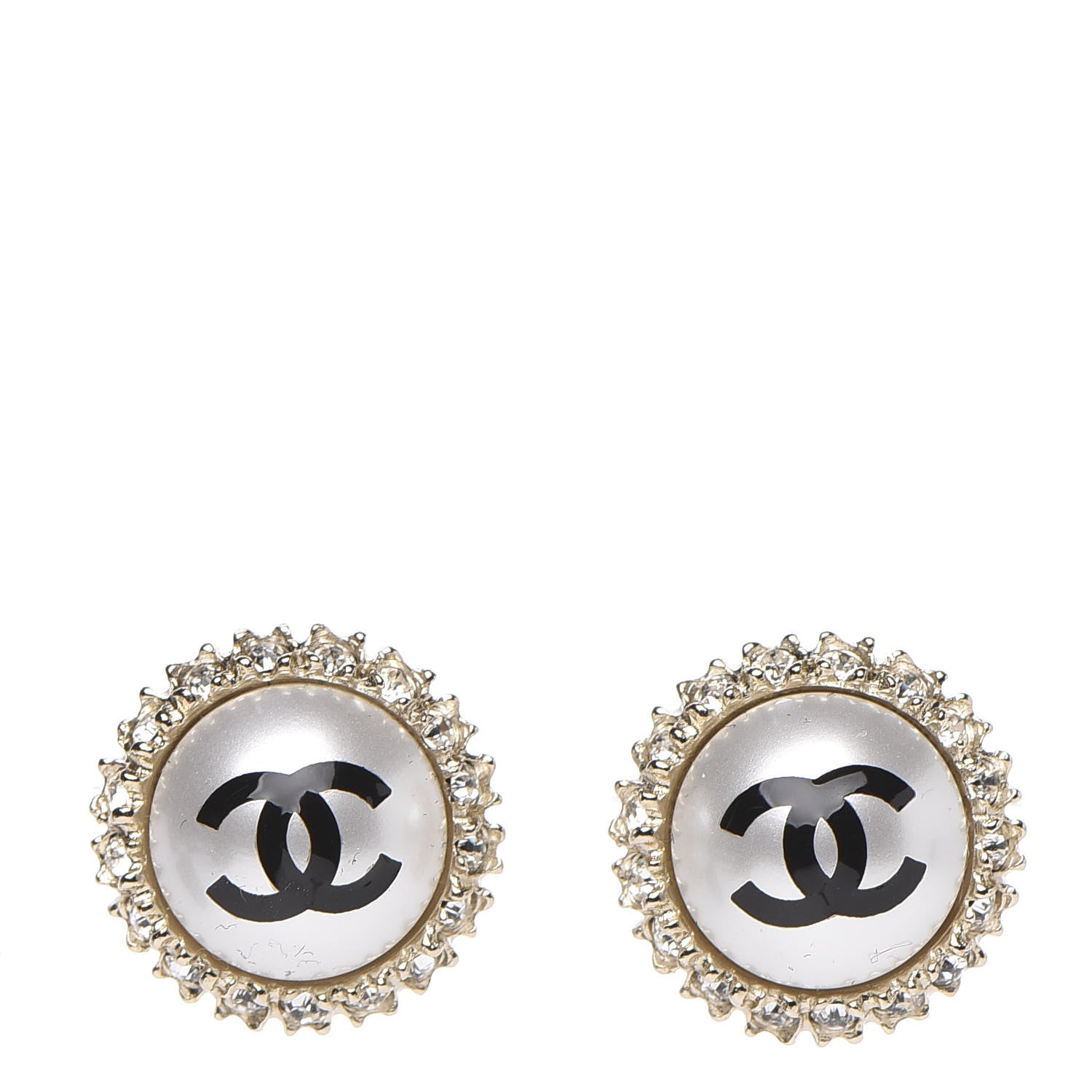 Chanel Pearl Crystal Coco's Pearls CC Stud Earrings Gold Black 1 of 5
