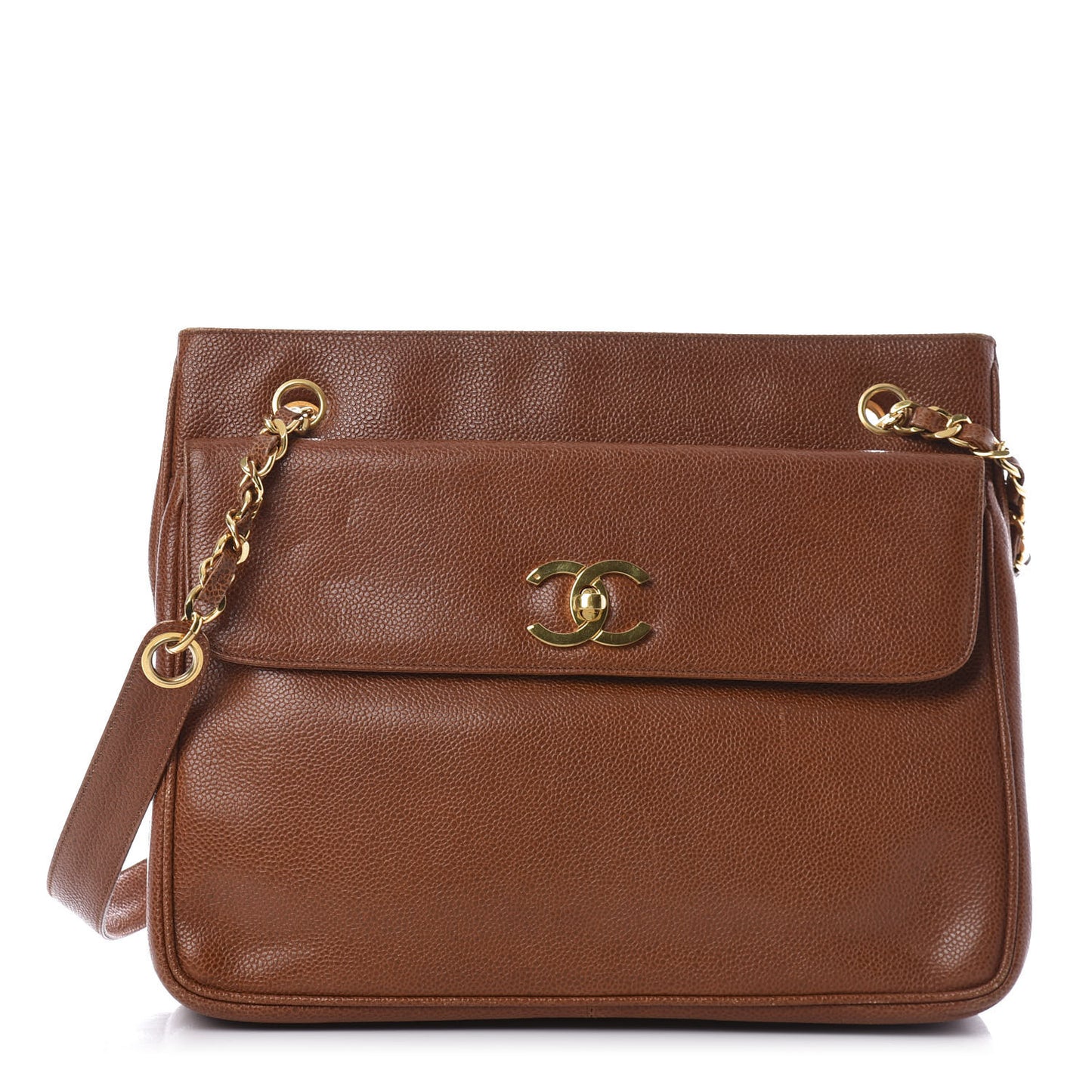 Caviar Flap Shoulder Bag Brown
