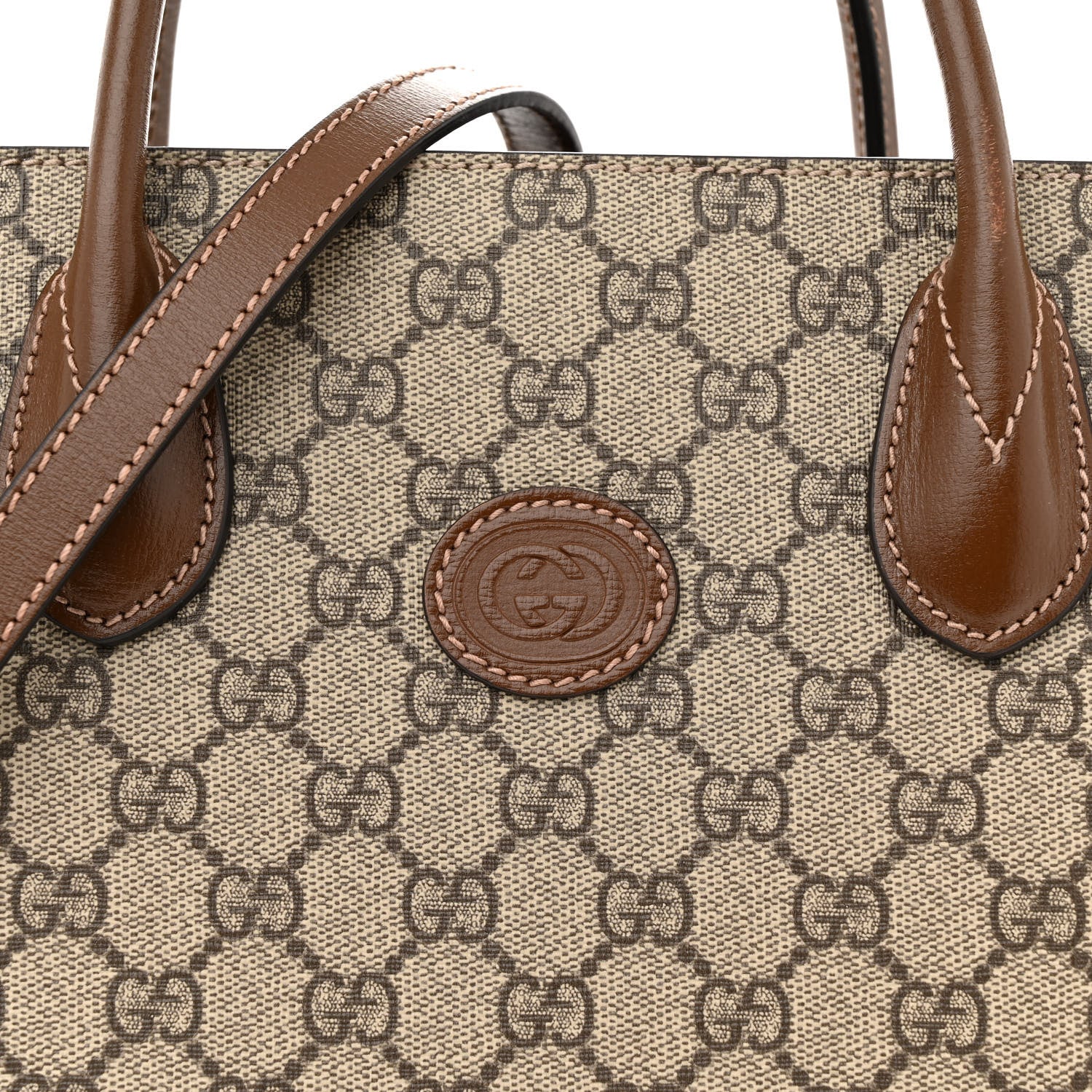 Gucci GG Supreme Monogram Azalea Calfskin Small Retro Interlocking G Tote Bag Beige Ebony Brown Sugar 8 of 15