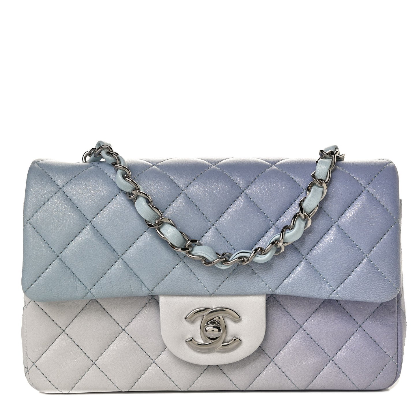 Perforated Lambskin Quilted Mini Rectangular Flap Light Blue Light Purple White