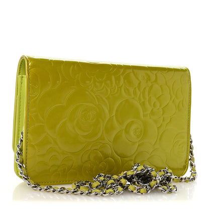 Chanel Patent Camellia Embossed Wallet on Chain WOC Green 3 of 14