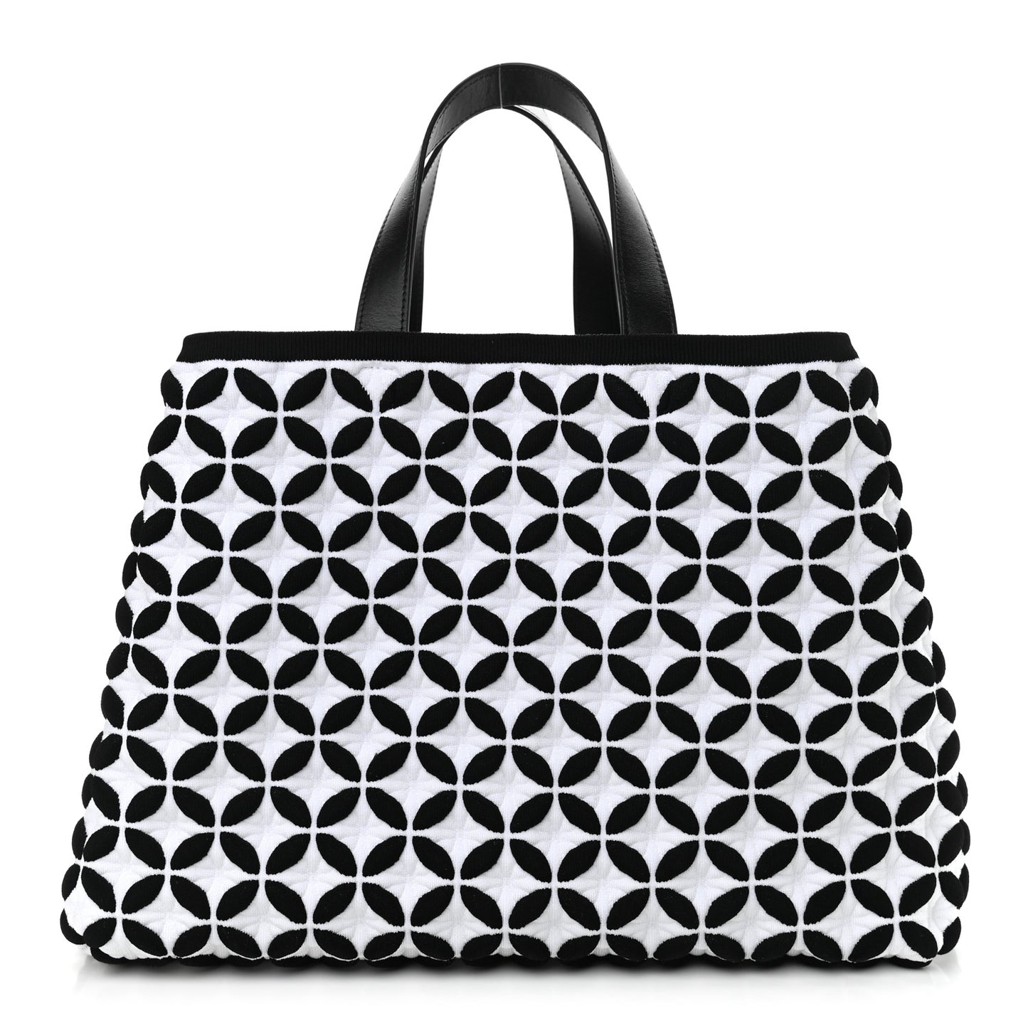 Knit Calfskin Maille Marco Petale Cabas Tote Black White