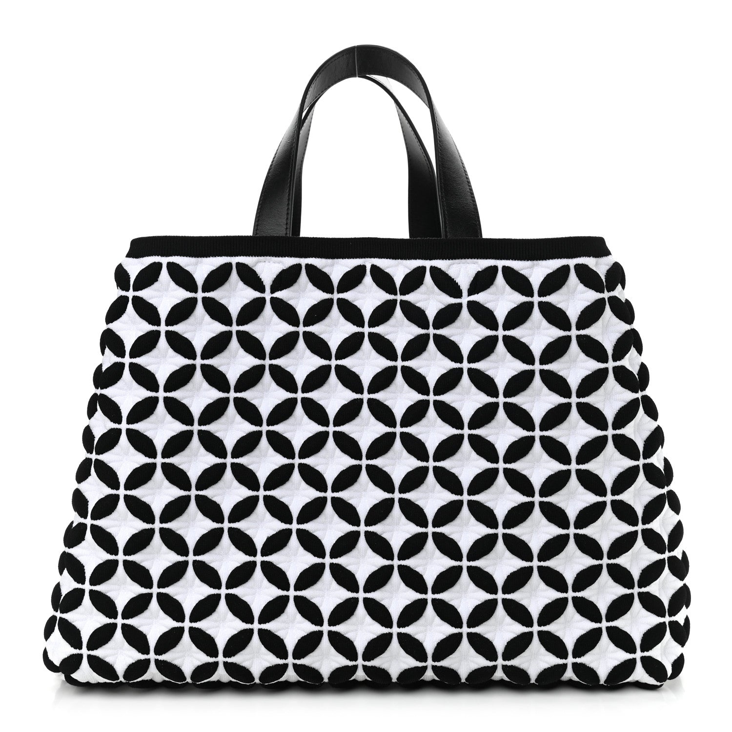 Alaia Knit Calfskin Maille Marco Petale Cabas Tote Black White 3 of 9