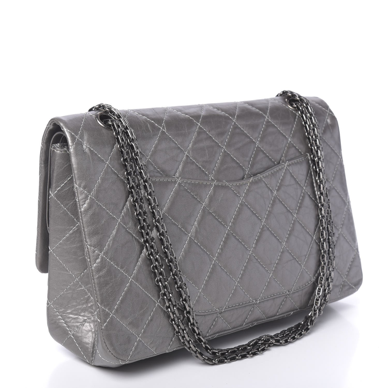 Chanel Metallic Aged Calfskin Quilted 2.55 Reissue 227 Flap Argent Fonce 3 of 11