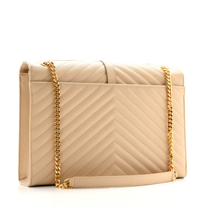 Saint Laurent Grain De Poudre Matelasse Chevron Large Monogram Satchel Nude Powder 3 of 12
