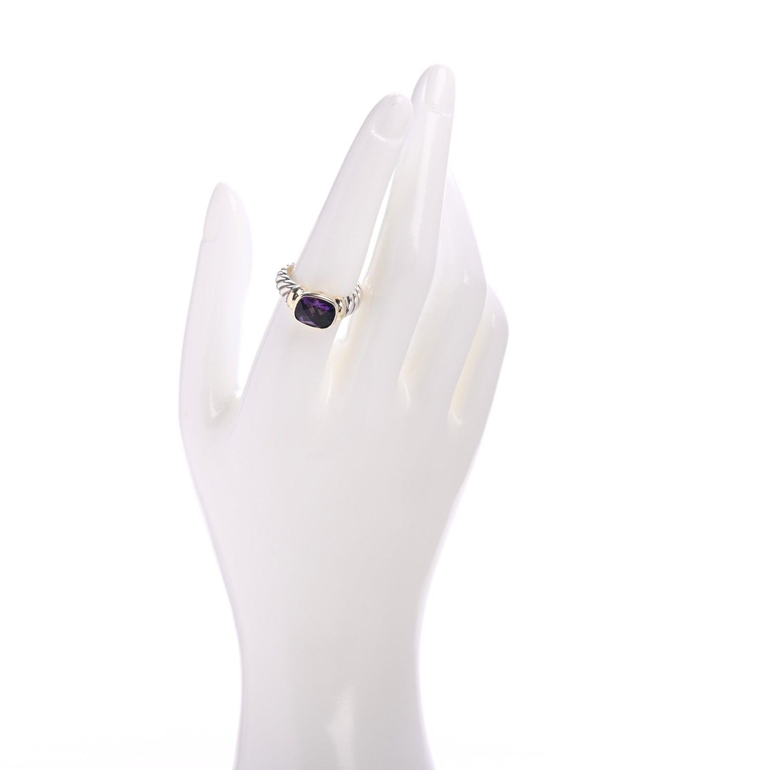 David Yurman Sterling Silver 14K Yellow Gold Amethyst 10mm Noblesse Ring 57 8 2 of 6