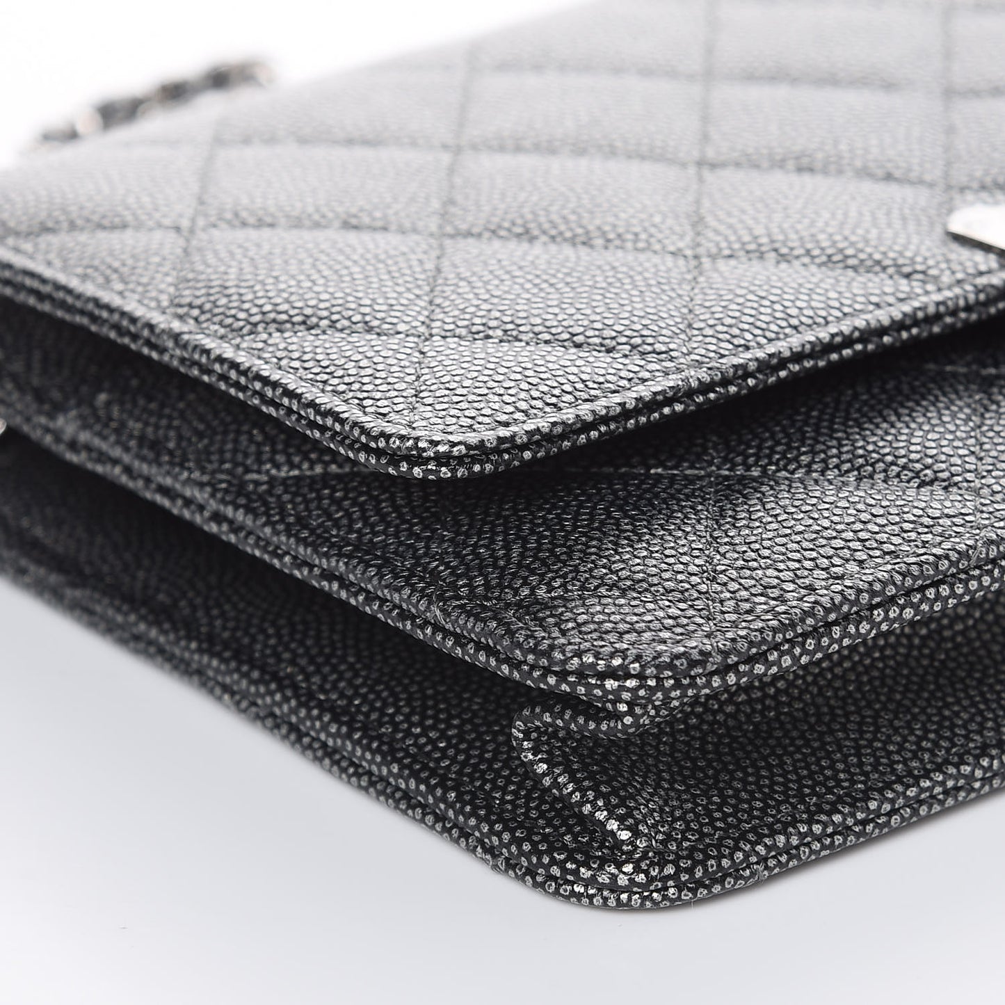 Metallic Caviar Quilted Golden Class Wallet On Chain WOC Dark Grey