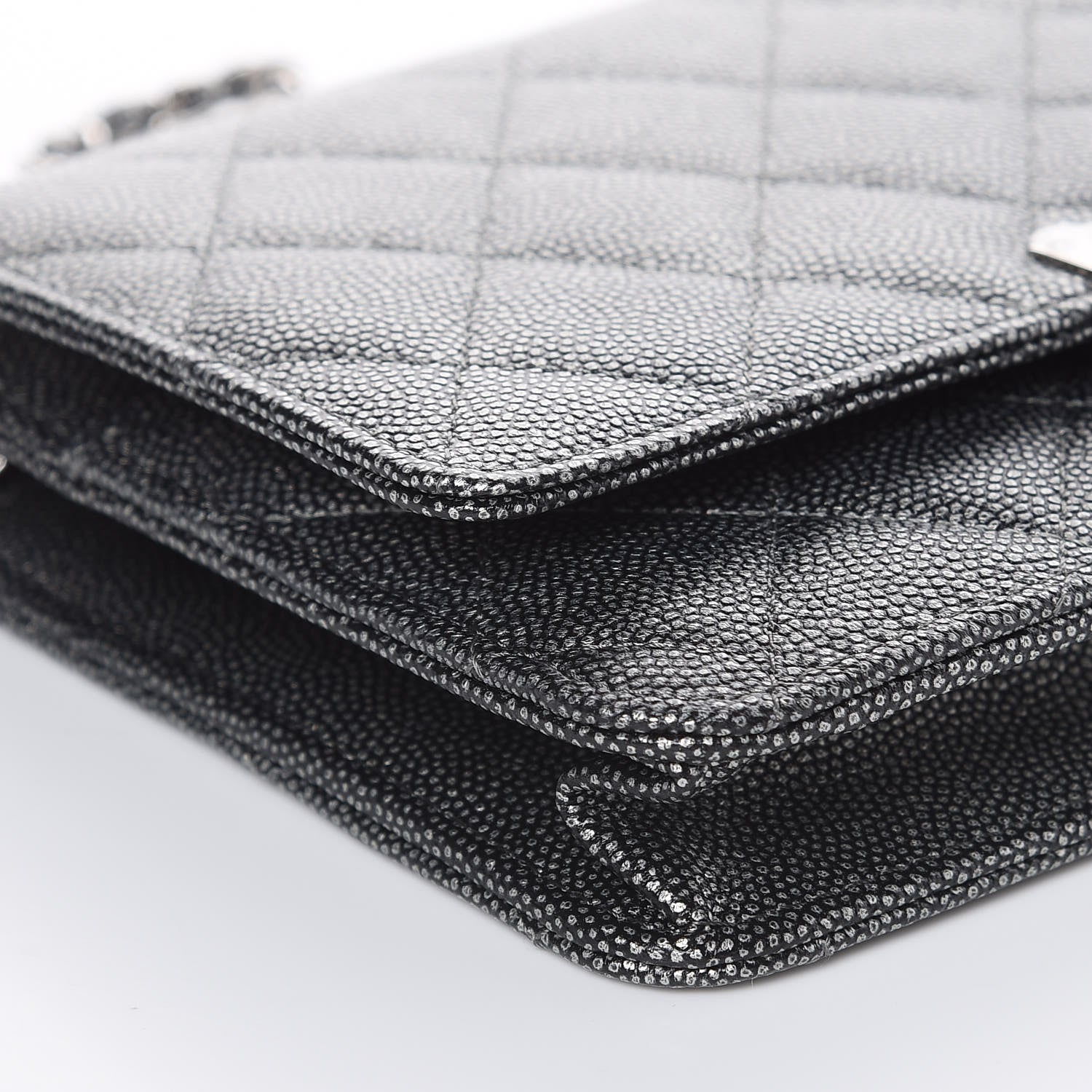 Chanel Metallic Caviar Quilted Golden Class Wallet On Chain WOC Dark Grey 10 of 11