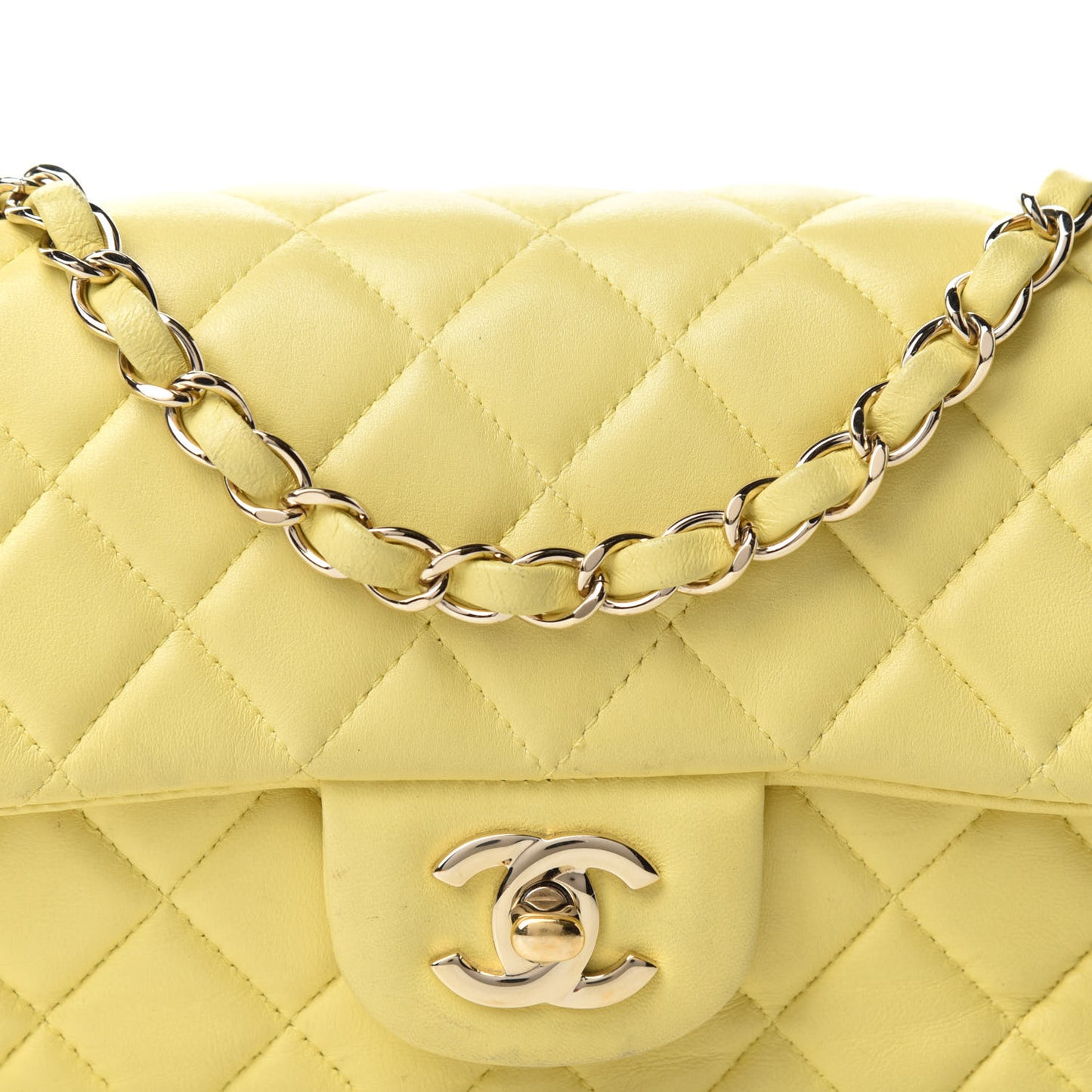 Lambskin Quilted Mini Rectangular Flap Light Yellow