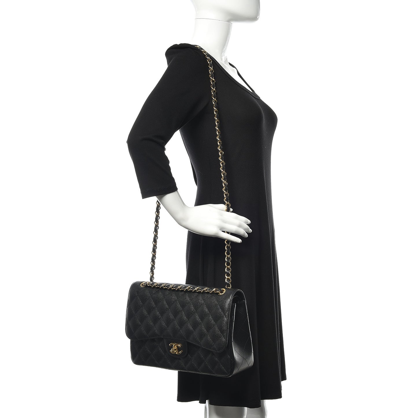 Caviar Quilted Jumbo Double Flap Black