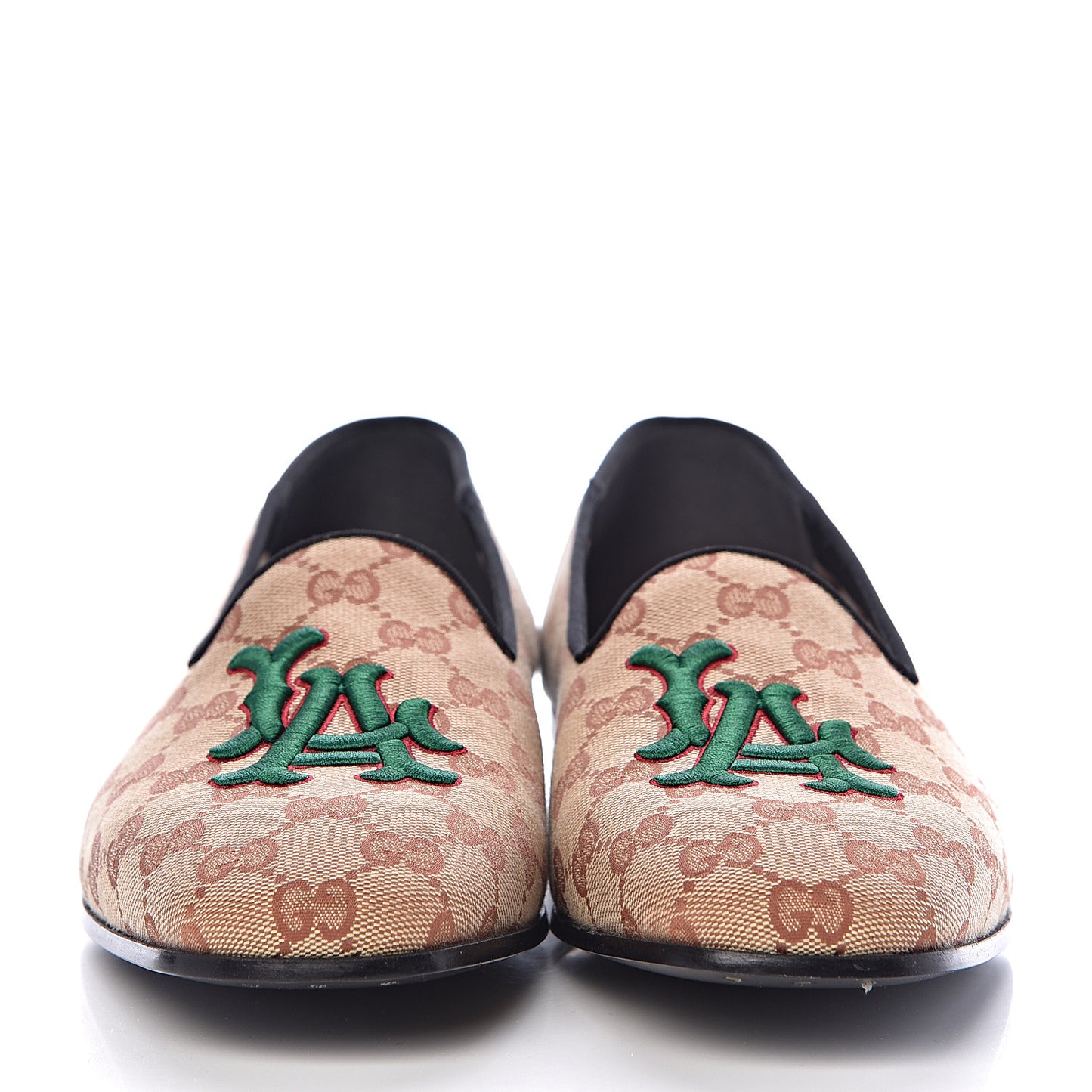 X MLB GG Monogram LA Dodgers Embroidered Mens Loafers 8.5 Beige Ruggine Black