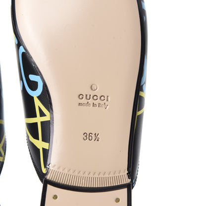 Gucci Calfskin GucciGhost Print Womens Princetown Slippers 36.5 Black New Acquamarine 9 of 10