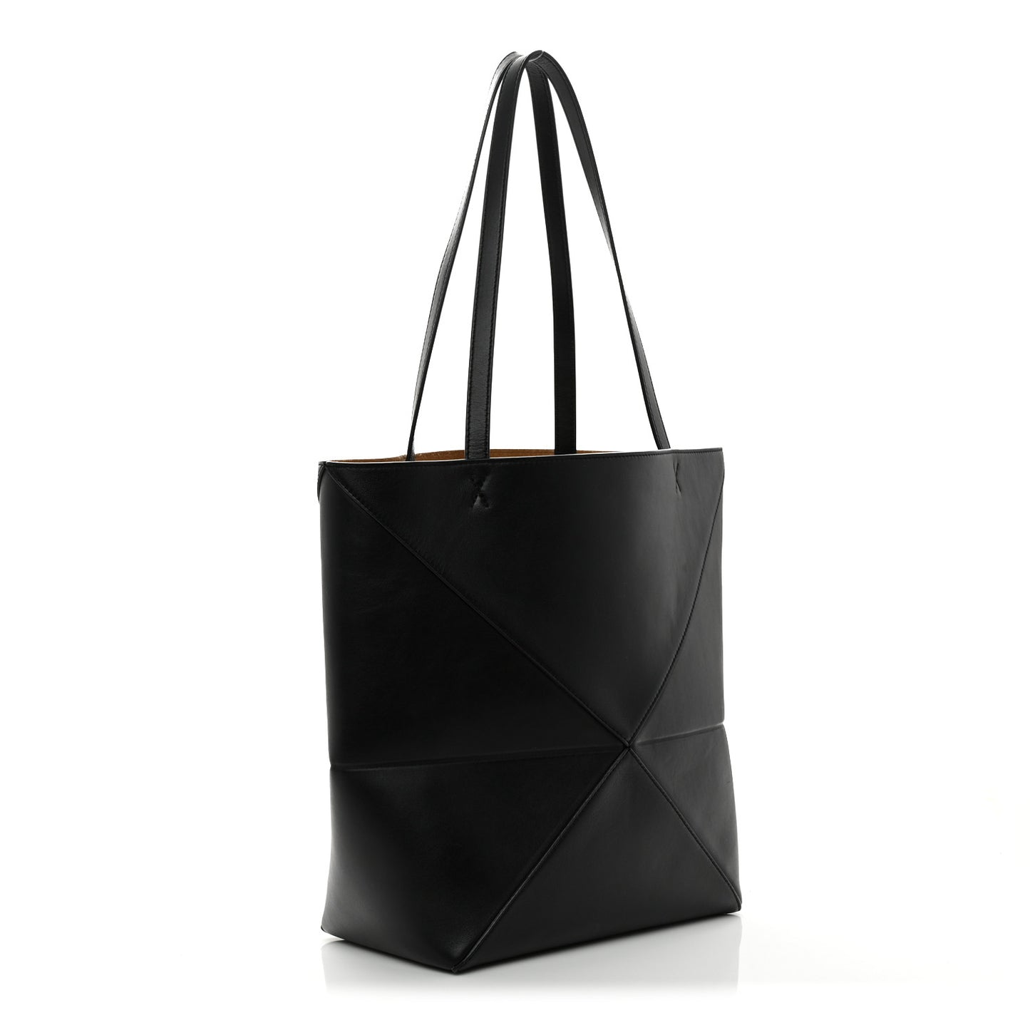 Shiny Calfskin Medium Puzzle Fold Tote Black