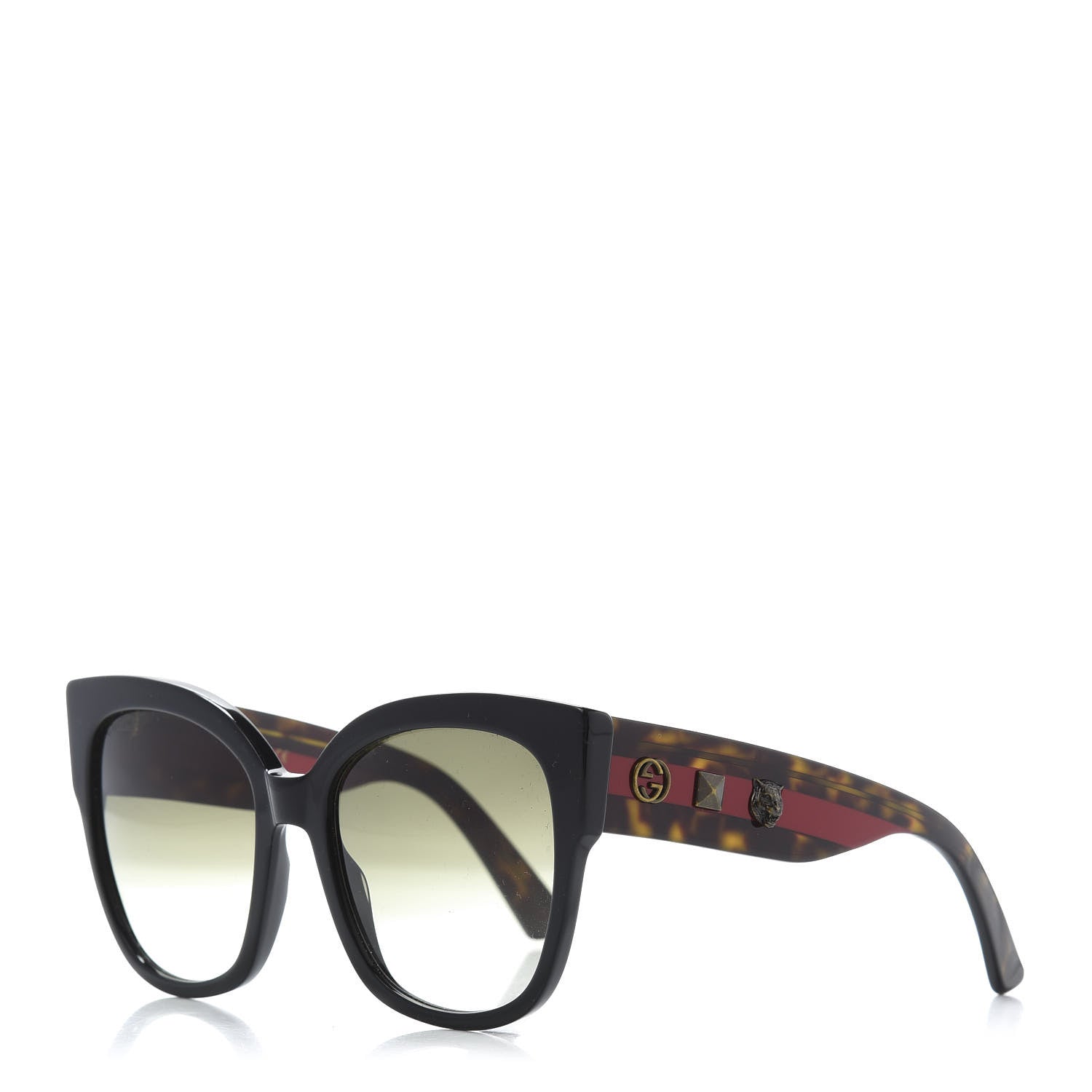Gucci Acetate Square Frame Web Sunglasses GG0059S Black Tortoise 1 of 8