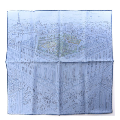 Hermes Silk Un Jardin Sur Le Toit Pocket Square Bleu Azur Bleu Jean 1 of 5