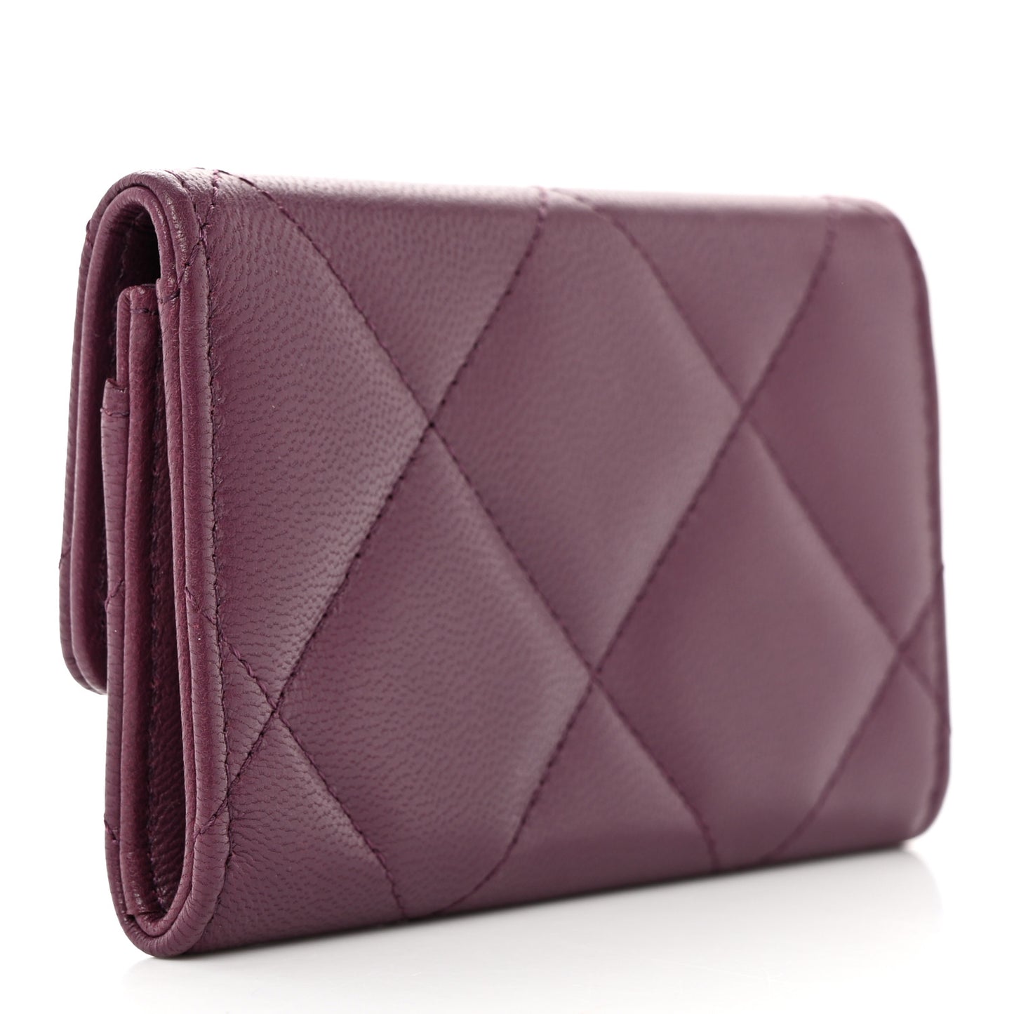Shiny Goatskin Quilted Chanel 19 Flap Card Holder Purple