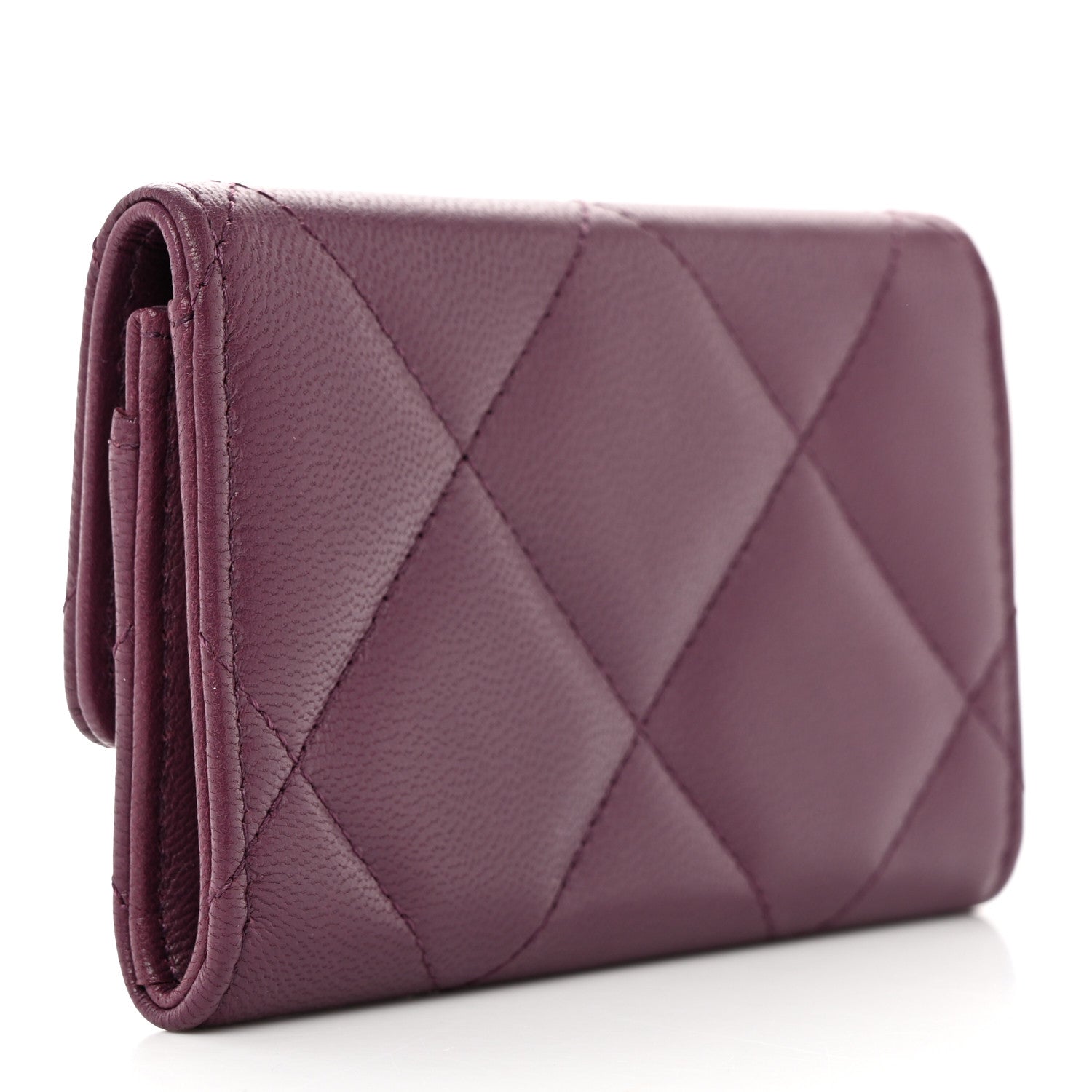 Chanel Shiny Goatskin Quilted Chanel 19 Flap Card Holder Purple 3 of 10